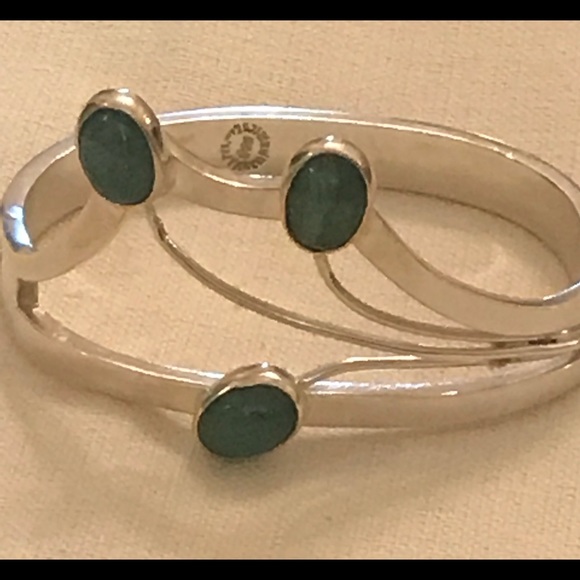 Vintage Taxco Silver 925 Flower Lily Bracelet with Green Stones! - Picture 5 of 13